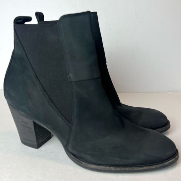 Paul Green Jules Black Nubuck Ankle Boots Booties Stacked Heel Sz 6.5 - Picture 1 of 11